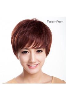 FESHFEN時(shí)尚女短發(fā)卷發(fā)蓬松逼真自然 真人發(fā)發(fā)套中老年人女士假發(fā)