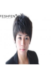 FESHFEN真人發(fā)假發(fā)蓬松短假發(fā)帥氣男生短發(fā)手織真發(fā)逼真時(shí)尚男款