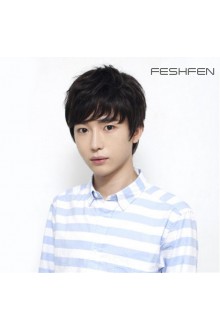 FESHFEN韓版真人發頭套男生短直發蓬松個性學生超酷時尚男士假發