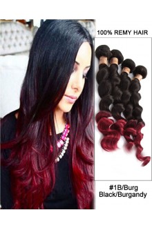 20”  Loose Wave Black Burgandy Ombre Remy Hair Weave Weft Human Hair Extension