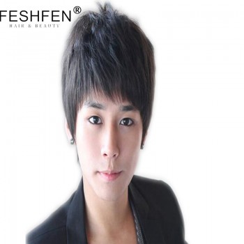 FESHFEN真人發(fā)假發(fā)蓬松短假發(fā)帥氣男生短發(fā)手織真發(fā)逼真時尚男款